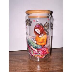 Cat Lover Glass Tumbler with Lid and Straw new